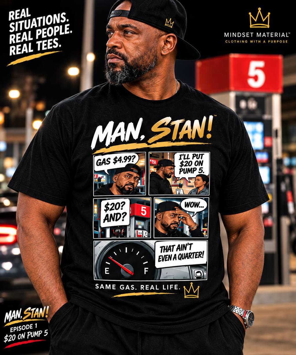 MAN, STAN! Episode 1 comic tee front model view
